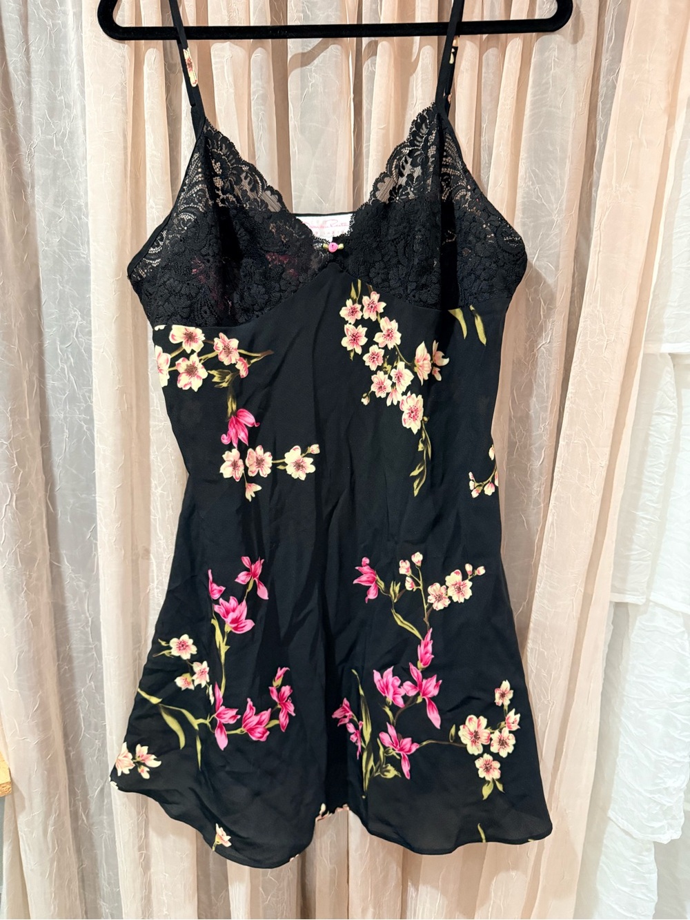 Oscar de la Renta Pink Label Black Slip with Pink Floral Print